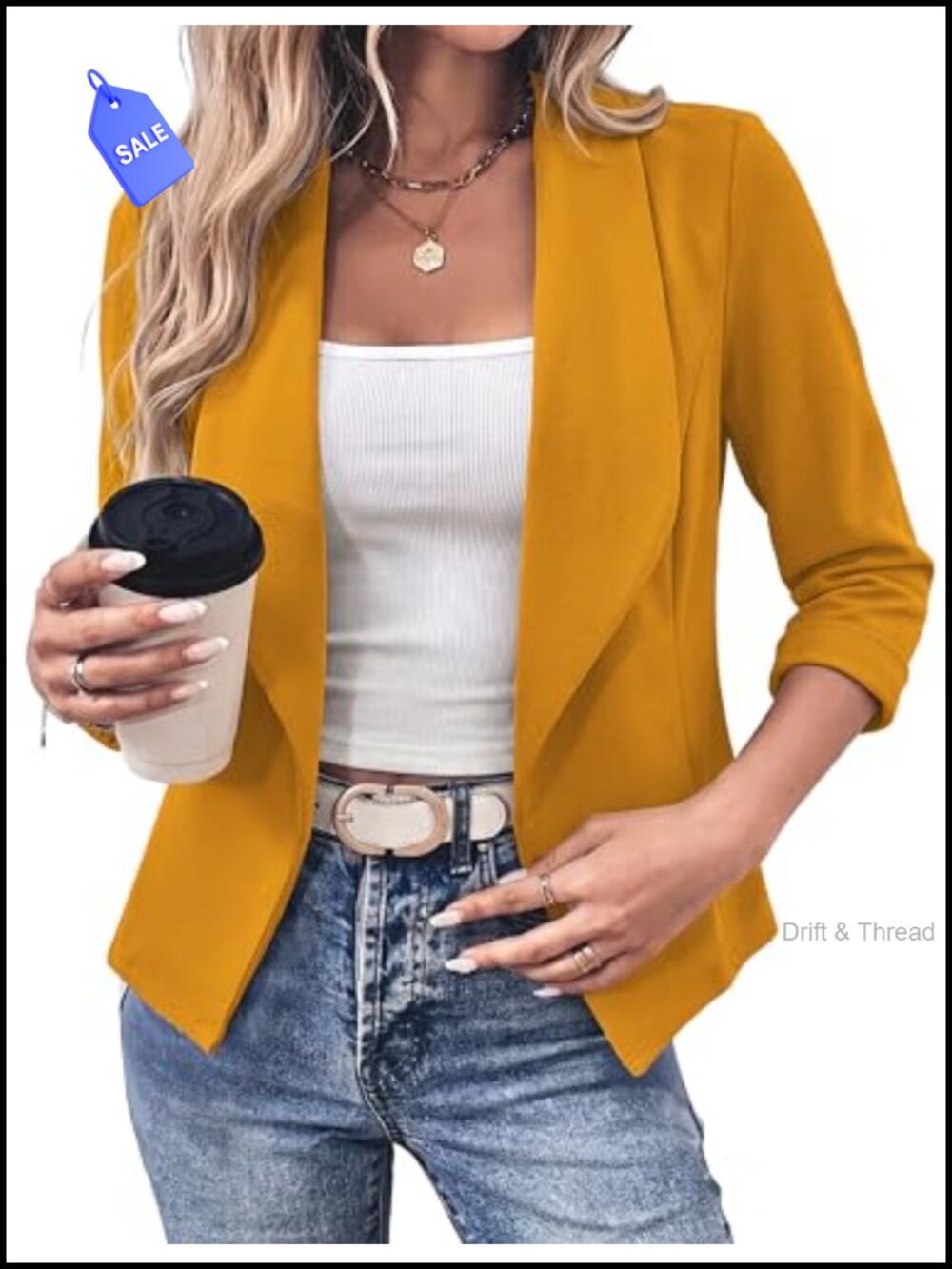 Women's Cropped Blazer 3/4 Sleeve Open Front Lightweight Business Casual